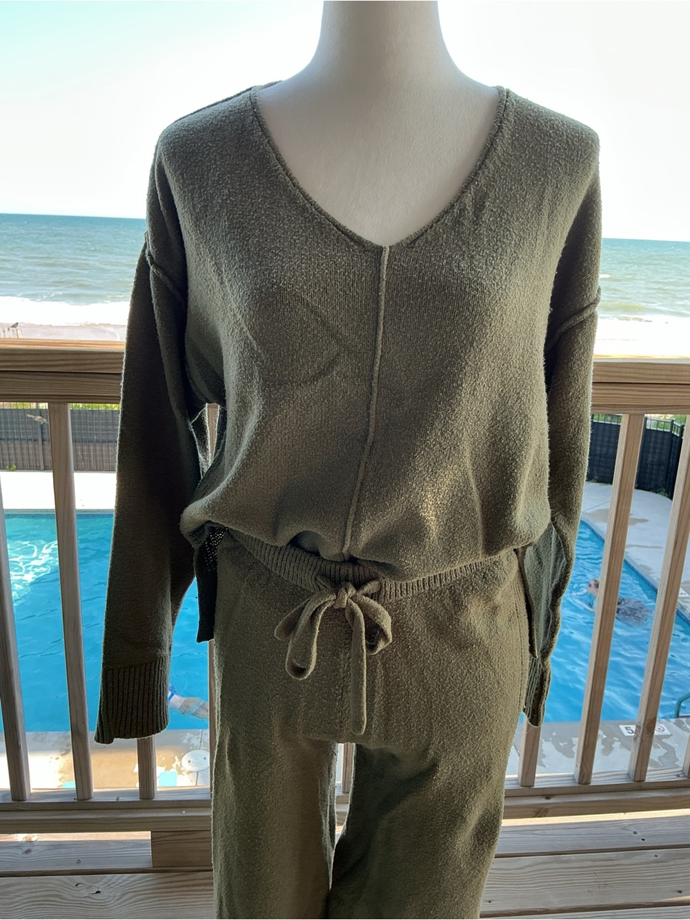 Auden Olive Green Cozy Knit Lounge Set